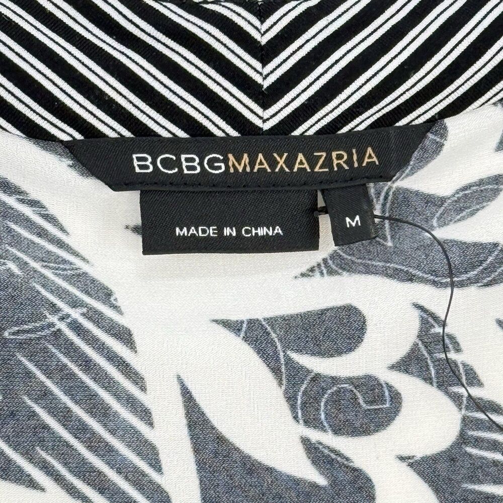 BCBGMAXAZRIA Dress Women's Médium Black Floral V Neck Belted Jersey 3/4 Sleeve - Picture 14 of 16